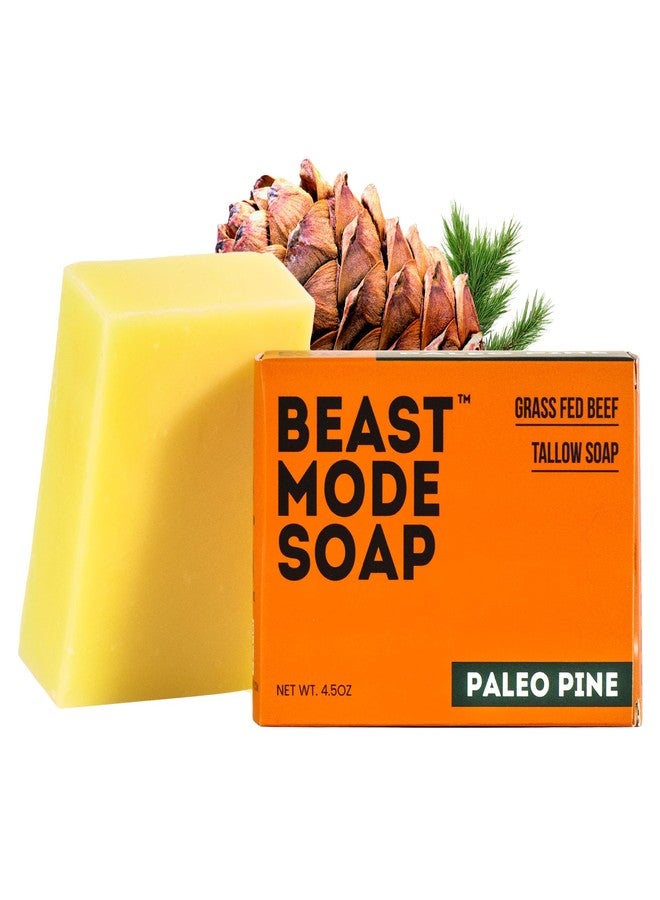 Beast Mode Soap صابون بيست مود للرجال، برائحة الصنوبر، قطعة واحدة - صابون طبيعي مصنوع من شحم الأبقار التي تتغذى على العشب، مزيج رملي مقشر، مصنوع يدويًا، غير سام - Image 1